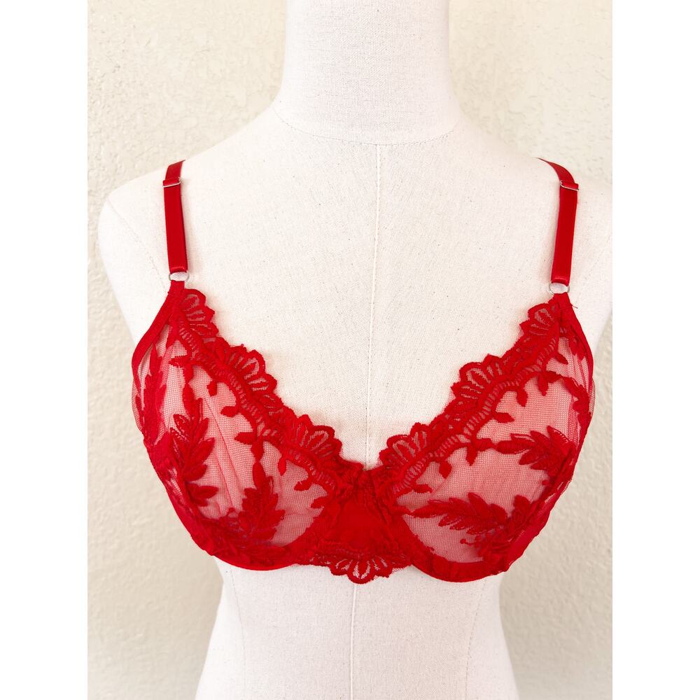 Red Lace Underwire Sheer Bra size Large